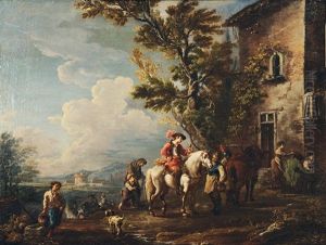 The Rest In Front Of The Inn by Antonio Diziani