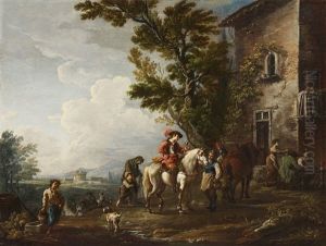 Resting Horseman In Front Of An Inn by Antonio Diziani