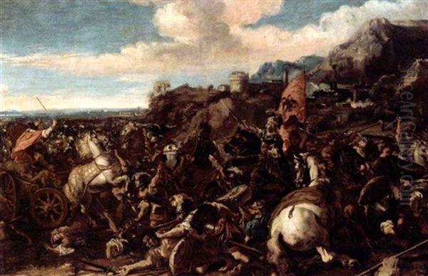 Battlescene Before A Hilltop Town With An Imperial Hapsburg Army - view 1