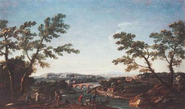 An Arcadian Landscape With Bucolic Figures In The Foreground by Antonio Diziani