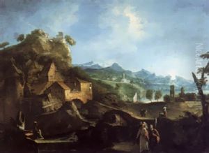 Mountainous Landscape With Tobias And The Angel by Antonio Diziani