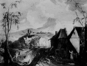 Village Along A Stream With Figures by Antonio Diziani