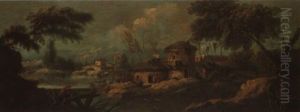 Italianate River Landscape With Fishermen Italianate River Landscape With Fishermen