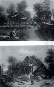 Scenes From The Story Of Bertoldino: A Pair Of Paintings by Antonio Diziani