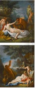 A Bacchic Scene With A Woman Lying By A Fountain, Beside Her Two Putti And A Satyr; A Bacchic Scene With Two Women, A Satyr And Two Putti (pair) by Gaspare Diziani