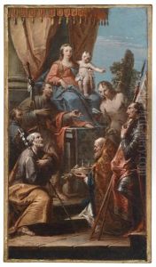 Thronende Madonna Mit Kind, Darunter Die Heiligen Joseph, Sebastian, Georg Und Rochus