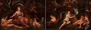 Two Mythological Scenes (venus And Adonis?)(pair) by Gaspare Diziani