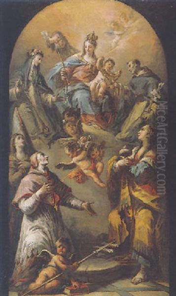The Madonna And Child Flanked By Saints Dominic And Catherine Of Siena, Appearing To Saint Carlo Borromeo With The Magdalene And Saint Ursula(?) - view 1