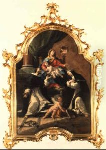 Madonna Del Rosario Fra I Santi Teresa E Domenico by Gaspare Diziani