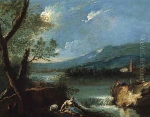 Fluslandschaft Mit Figuren