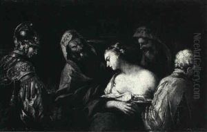 A Woman Presented By Pagan Priests To A General, Possibly A Scene From The Life Of Saint Lucy by Gaspare Diziani