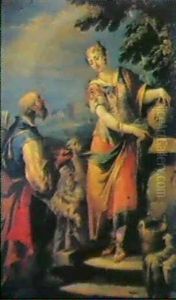 Rebecca Und Eliezer Am Brunnen by Gaspare Diziani