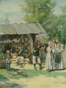 Russische Soldaten Im Dorf by Nikolai Dmitrievich Dmitriev-Orenburgsky