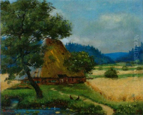 Aargauer Strohdachhaus In Sommerlicher Feldlandschaft - view 1