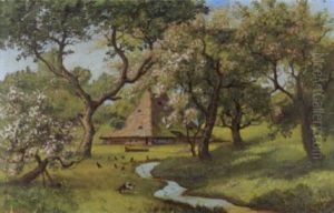 Gehoft In Weiter Wiesen- Und Obstbaumlandschaft