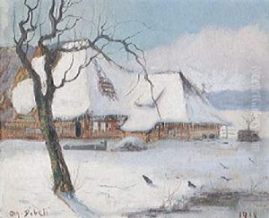 Verschneiter Bauernhof Im Licht Der Wintersonne by Johann Othmar Doebeli