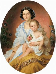 Bildnis Einer Jungen Dame Mit Ihrem Kind by Franz Joseph Dobiaschofsky