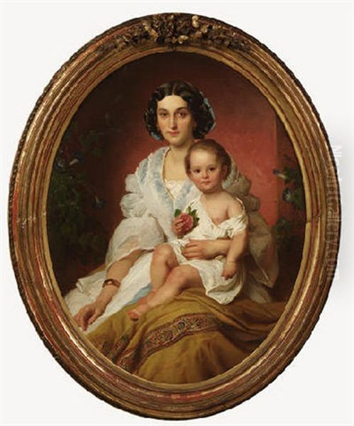 Vornehme Dame Mit Ihrem Kind Von Wicken Umrankt - view 1
