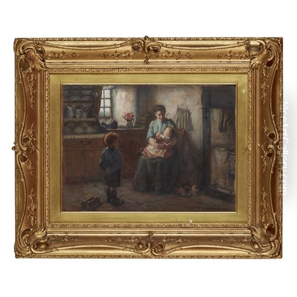 Mother With Her Children In The Kitchen - view 1