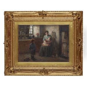 Mother With Her Children In The Kitchen by Henry John Dobson