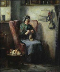 Woman Knitting by Henry John Dobson