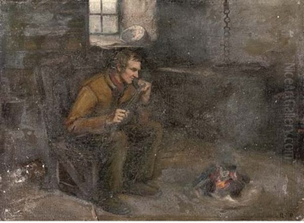 A Farmer Lighting His Pipe - view 1