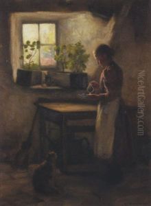 Feeding The Cat by Henry John Dobson