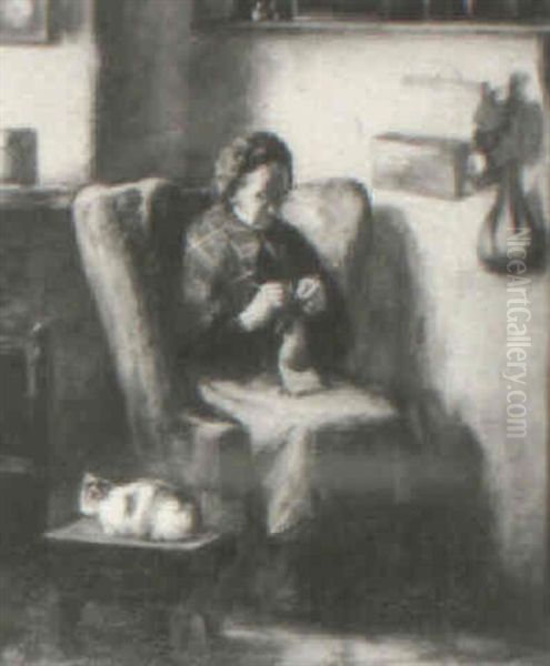 Knitting By The Fireplace - view 1