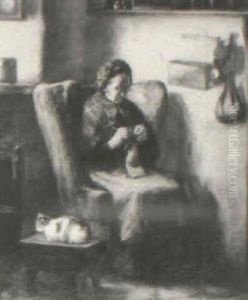 Knitting By The Fireplace