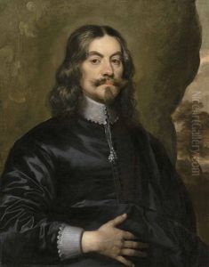 Portrait Of A Gentleman, Traditionally Identified As Lucius Cary, 2nd Viscount Falkland (c. 1610-1643), Half-length, In Black by William Dobson