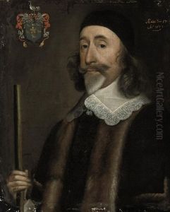 Portrait Of A Gentleman In A Black Fur-trimmed Coat With Lace Collar by William Dobson