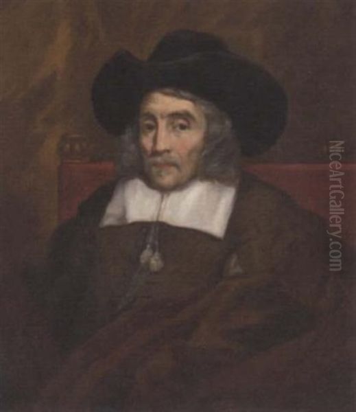 Portrait Of Lord Sherborne In A Brown Doublet With White Collar And Black Hat - view 1