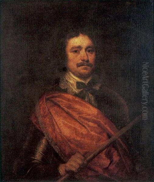 Portrait Of A Gentleman Wearing Armour And A Red Robe, Holding A Baton In His Right Hand - view 1