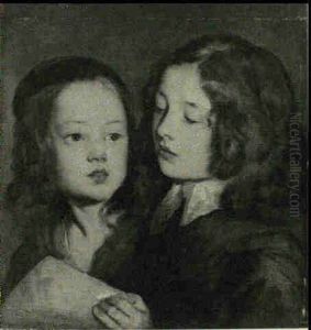 Portrait Study Of Two Children, Bust Length, Reading A      Letter