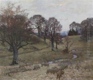 Sheep In A Wooded Valley by Alexander Brownlie Docharty