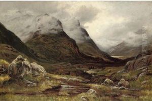 Stags Crossing A Highland Glen by Alexander Brownlie Docharty