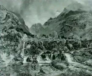 Children Near Waterfalls And A Mill In A Mountainous Landscape by Charles Tattershall Dodd the Elder