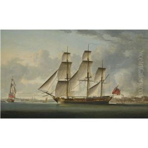 The East Indiaman "delaford", In Two Positions, Passing Deptford, The Royal Hospital At Greenwich Beyond The East Indiaman "delaford", In Two Positions, Passing Deptford, The Royal Hospital At Greenwich Beyond