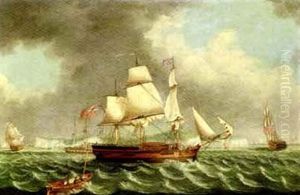 A British Merchantman In Three Positions And Calling For A Pilot Off Dover by Robert Dodd