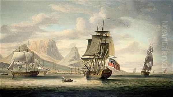 H.m.s. "southampton" Anchored Off Cape Town With Table Mountain In The Distance - view 1