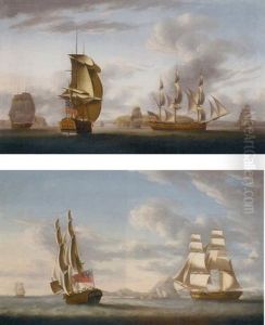 A Merchant Brig In Two Positions Off Gibraltar With Spanish Xebecs Inshore