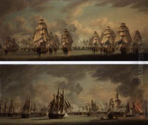 The Battle Of Trafalgar - The Two British Columns Going Into Action by Robert Dodd