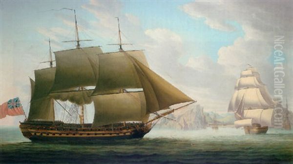 The " Cirencester" In Full Sail Off St. Helena With The Capital Jamestown In The Background - view 1