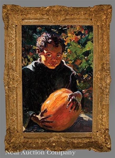 African-american Boy With A Pumpkin - view 1