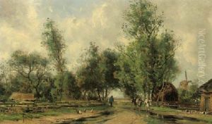Rolde In Drenthe: Cows On A Village Road by Johan Hendrik Doeleman