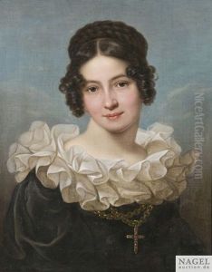 Bildnis Einer Jungen Dame In Dunklem Samtkleid Mit Ruschenkragen Als Bruststuck by Ludwig Doell