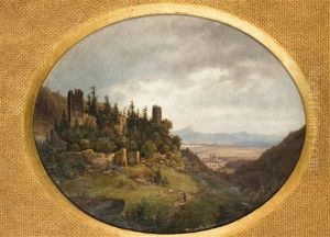 Burgruine Osek (ossegg) Mit Blick Auf Kloster Ossegg by Ernst Gustav Doerell