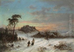 Winterlandschaft Mit Burgruine Blansko (blankenstein) by Ernst Gustav Doerell