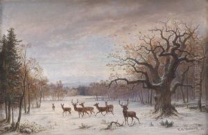 Rotwild Im Winter by Ernst Gustav Doerell
