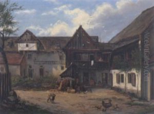 Am Bauernhof In Einer Landschaft by Ernst Gustav Doerell